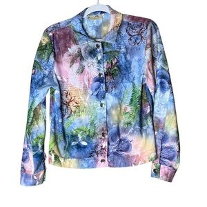 Vtg impulse California floral art print art to wear boho,Buttons blazer/jacket S